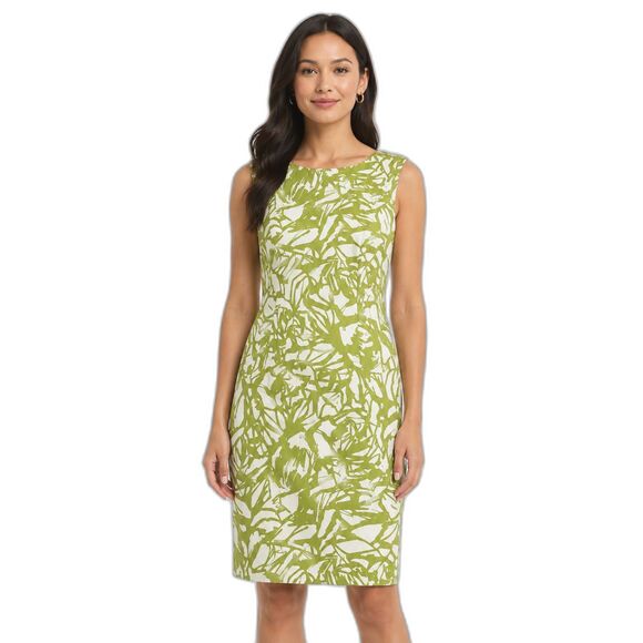 Ronni Nicole Dresses & Skirts - Ronni Nicole Sheath Dress 10 Green White Abstract Print Sleeveless Stretch